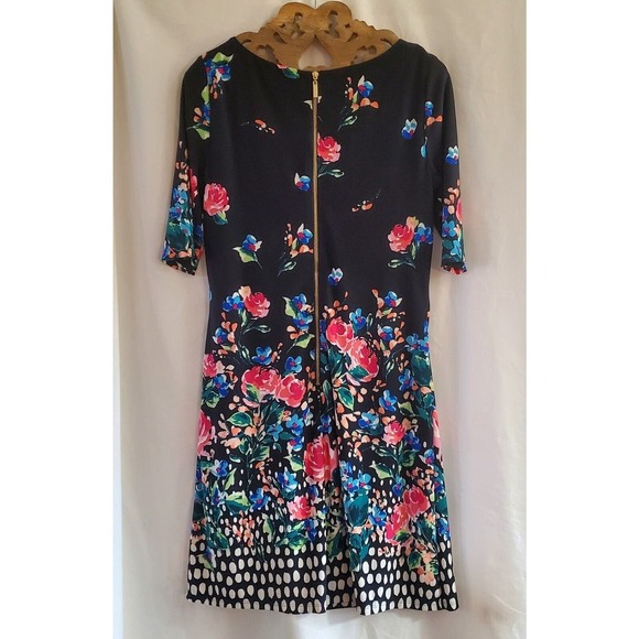 ELIZA J NEW YORK Dress Women's Size 6 Short Sleeved Black Floral Zip Closure - Picture 2 of 4